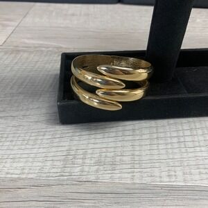 Gold Tone Multi Row Bypass Hinge Cuff Bracelet Statement Jewelry
